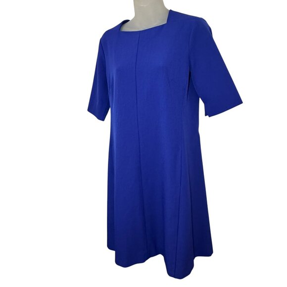M.M. LaFleur Emily Blue Stretch Knee Length Square Neck Sheath Dress Size 10 - Picture 4 of 12
